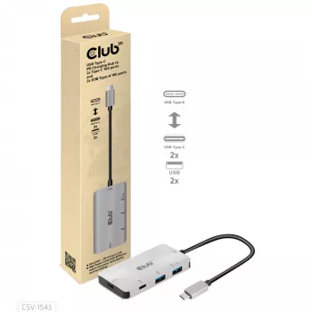 CLUB3D USB Gen2 Type-C PD-Lade-Hub σε 2x Type-C 10G-θύρες και 2x USB Type-A 10G-θύρες
