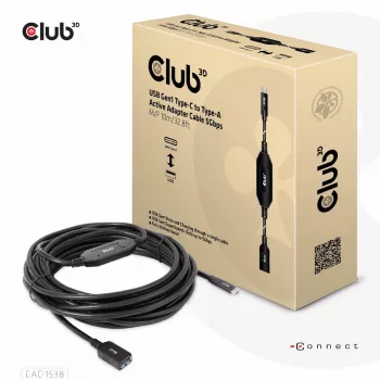 Club 3D CAC-1538 ενεργό καλώδιο USB-C σε USB-A, USB 3.2 Gen1 5 Gbps, αρσενικό/θηλυκό, 10 m, μαύρο