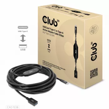 Club 3D CAC-1538 ενεργό καλώδιο USB-C σε USB-A, USB 3.2 Gen1 5 Gbps, αρσενικό/θηλυκό, 10 m, μαύρο