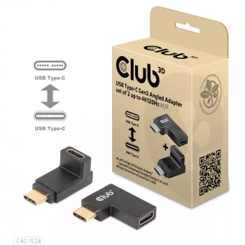Σετ προσαρμογέων USB Type-C Gen2 γωνιακών, 2 τεμ. CLUB3D CAC-1528 — USB-C σε USB-C, υποστηρίζει 4K@120Hz