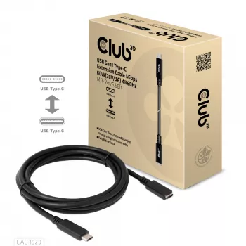 CLUB3D Καλώδιο επέκτασης USB Gen1 Type-C 5 Gbit/s 60 W (20 V/3 A) 4K60Hz αρσενικό/θηλυκό 2 m/6,56 ft