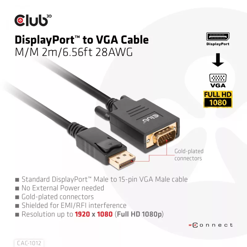 Καλώδιο DisplayPort σε VGA M/M CLUB3D CAC-1012 2m