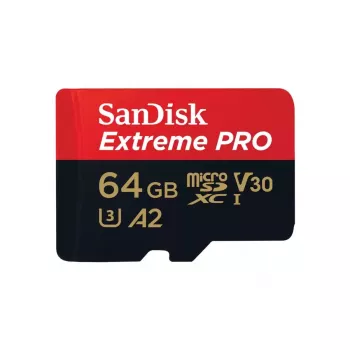 MicroSDXC Flash-μνήμη SANDISK Extreme PRO 64GB UHS‑I U3 V30 A2, ανάγνωση 200 MB/s, εγγραφή 90–140 MB/s, περιλαμβάνει SD-Adapter