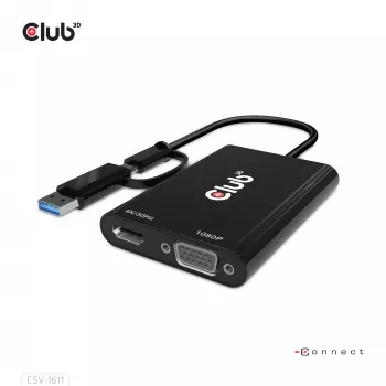 CLUB3D USB Gen1 Type-C/-A σε Dual HDMI (4K/30Hz) / VGA (1080/60Hz)