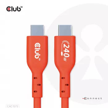 Καλώδιο USB-C σε USB-C αμφίδρομο CLUB3D CAC-1573, USB4 Gen 2x2, 2 m, Κόκκινο, PD έως 240 W