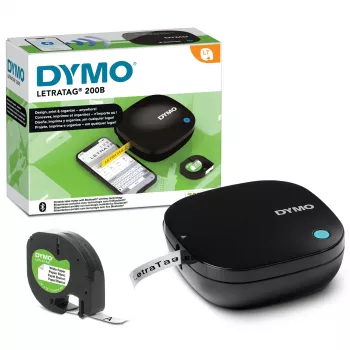 DYMO LetraTag 200B Bluetooth Εκτυπωτής ετικετών | Συμπαγής εκτυπωτής ετικετών | Συνδέεται μέσω ασύρματης τεχνολογίας Bluetooth με iOS και Android | Περιλαμβάνει 1 λευκή χάρτινη ταινία ετικέτας | Μαύρο
