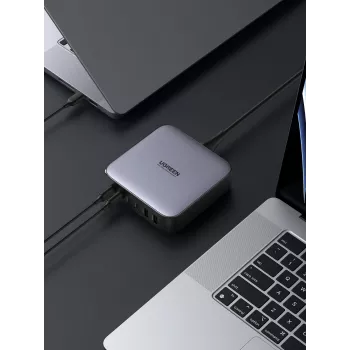 Ugreen 40914 Nexode 200W GaN επιτραπέζιος φορτιστής USB-C-USB-A, εσωτερικού χώρου, AC, 21 V, 5 A, 2 m, μαύρο, γκρι