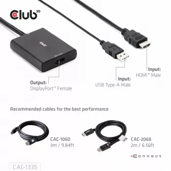 CLUB3D HDMI + Micro USB σε DisplayPort™ 4K120Hz ή 8K30Hz M/F ενεργός adapter