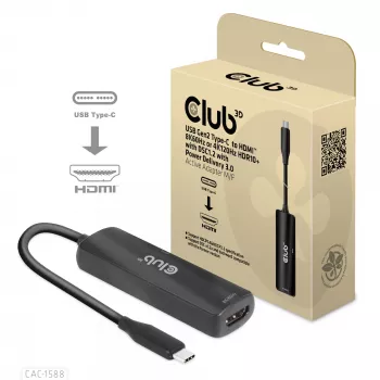 CLUB3D USB Gen2 Type-C σε HDMI™ 8K60Hz ή 4K120Hz HDR10+ με DSC1.2 με Power Delivery 3.0 Ενεργός Adapter M/F