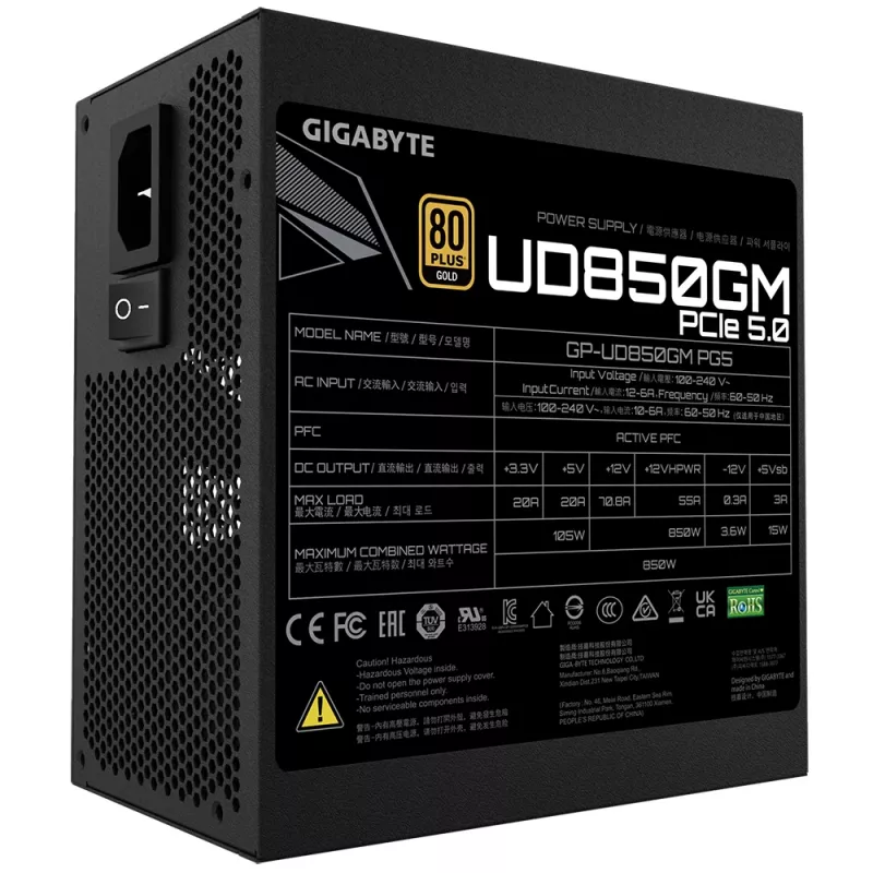 Τροφοδοτικό GIGABYTE GP-UD850GM PG5 850 W 20+4 pin ATX ATX μαύρο