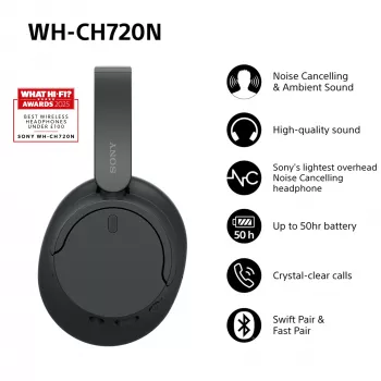 Ασύρματα ακουστικά με ακύρωση θορύβου Sony WH-CH720N, μαύρα (WHCH720NB.CE7)
