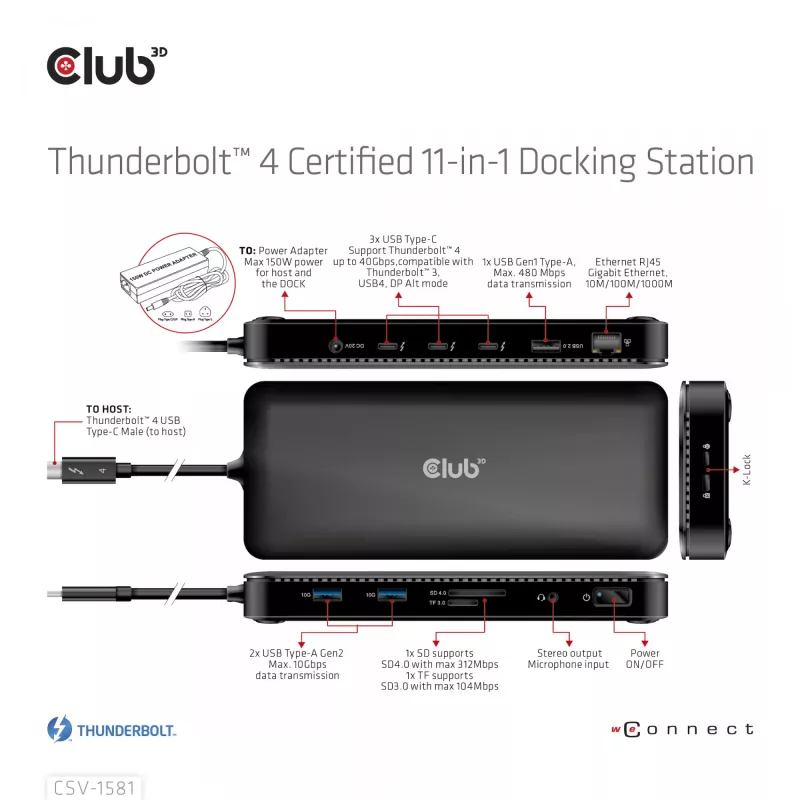 Σταθμός σύνδεσης CLUB3D Thunderbolt 4 Certified 11-in-1 140W