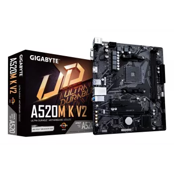 GIGABYTE A520M K V2 Μητρική πλακέτα - Υποστηρίζει AMD Ryzen 5000 Σειρά AM4 CPUs, έως 5100MHz DDR4 (OC), PCIe Gen3 x4 M.2, GbE LAN, USB 3.2 Gen 1
