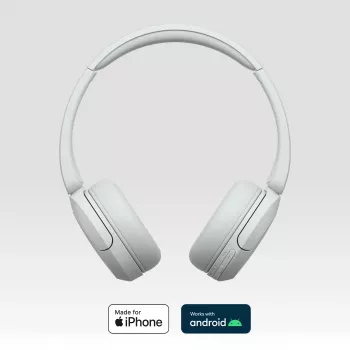Sony WH-CH520 ασύρματα ακουστικά on-ear, Bluetooth 5.2, 50 ώρες αναπαραγωγής, φόρτιση USB-C, λευκό