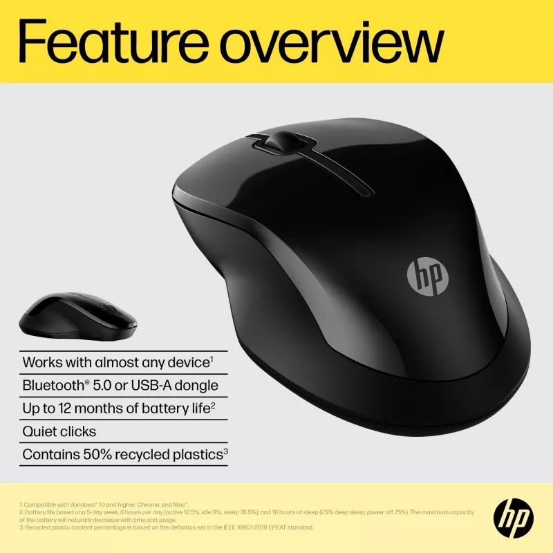 HP 250 Dual Ποντίκι, αμφίχειρο, Bluetooth + USB Type A, 1600 DPI, Μαύρο