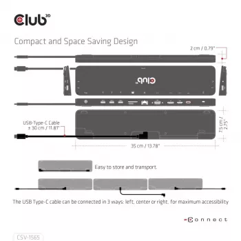 CLUB3D USB Gen1 Type-C Triple Display DP1.4 Alt mode Smart PD3.0 Charging Dock με 100 Watt Τροφοδοτικό