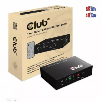 Club3D CSV-1381 διακόπτης HDMI 3 σε 1, 8K60Hz/4K120Hz
