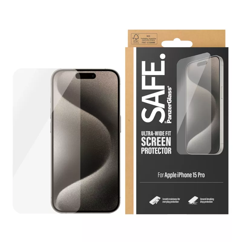 PanzerGlass SAFE. by ® Μεμβράνη προστασίας οθόνης iPhone 15 Pro | Ultra-Wide Fit