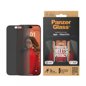 PanzerGlass ® Προστασία οθόνης απορρήτου iPhone 15 Pro | Ultra-Wide Fit με EasyAligner