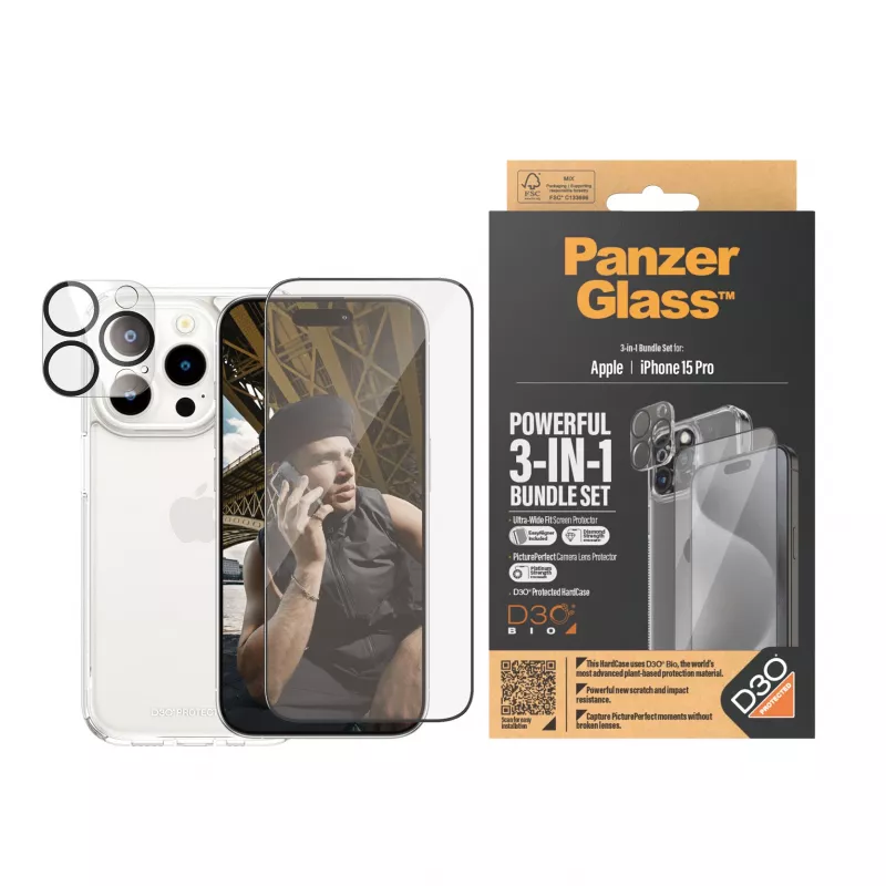 PanzerGlass 3-in-1 Pack iPhone 15 Pro Tempered Glass Διαφανής
