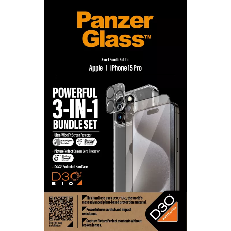 PanzerGlass 3-in-1 Pack iPhone 15 Pro Tempered Glass Διαφανής