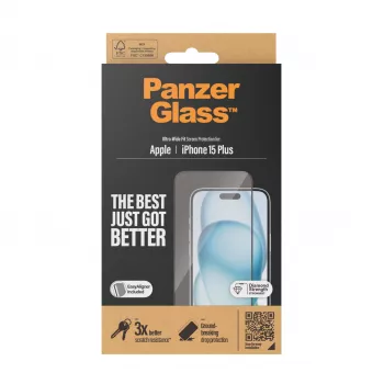 PanzerGlass ® Μεμβράνη προστασίας οθόνης iPhone 15 Plus | Ultra-Wide Fit με EasyAligner