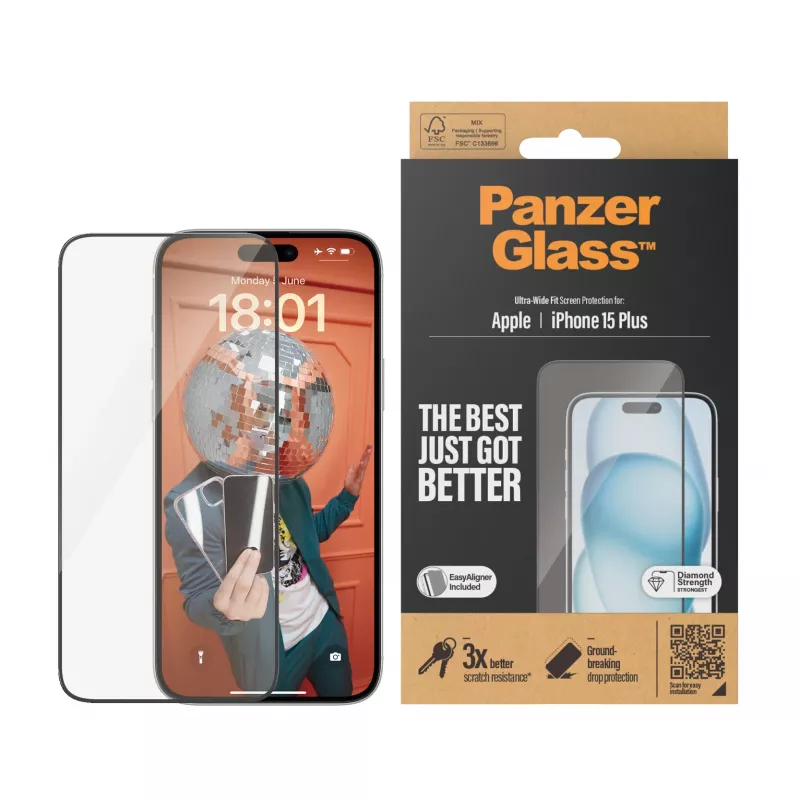 PanzerGlass ® Μεμβράνη προστασίας οθόνης iPhone 15 Plus | Ultra-Wide Fit με EasyAligner