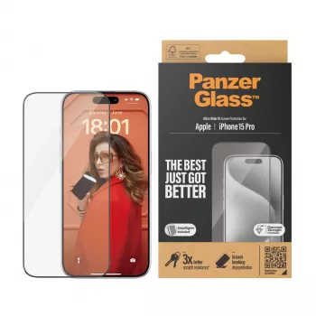PanzerGlass ® Μεμβράνη προστασίας οθόνης iPhone 15 Pro | Ultra-Wide Fit με EasyAligner