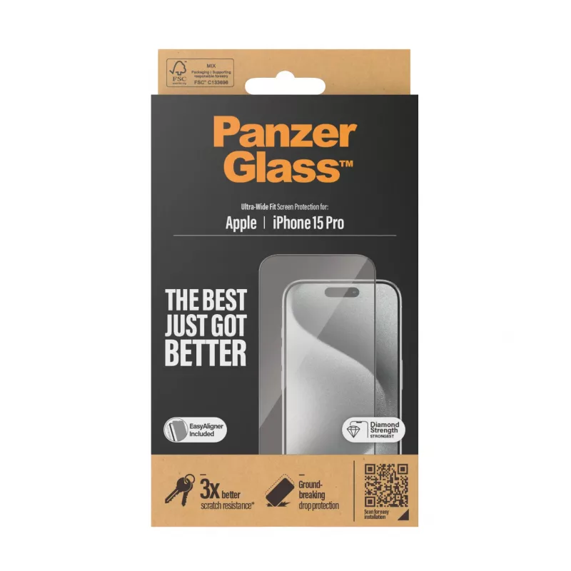 PanzerGlass ® Μεμβράνη προστασίας οθόνης iPhone 15 Pro | Ultra-Wide Fit με EasyAligner