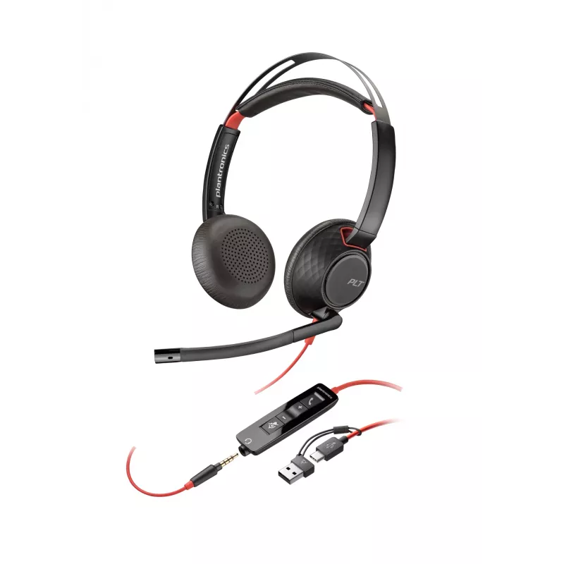 HP Poly Blackwire 5220 Stereo USB-C Headset + βύσμα 3,5 mm + προσαρμογέας USB-C/A