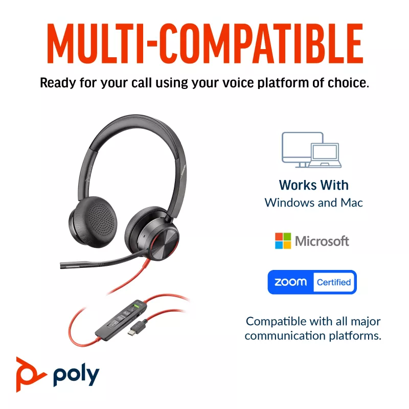 HP Poly Blackwire 8225 Stereo Microsoft Teams πιστοποιημένο USB-C Headset + προσαρμογέας USB-C/A