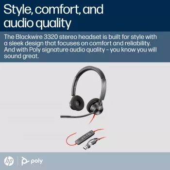 HP Poly Blackwire 3320 Stereo Microsoft Teams Certified USB-C Headset +προσαρμογέας USB-C/A