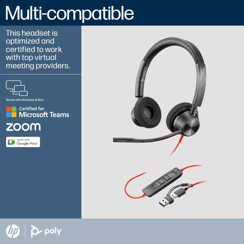 HP Poly Blackwire 3320 Stereo Microsoft Teams Certified USB-C Headset +προσαρμογέας USB-C/A