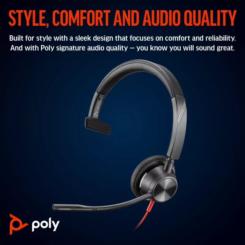 HP Poly Blackwire 3315 Mono USB-C Headset +βύσμα 3,5 mm + προσαρμογέας USB-C/A
