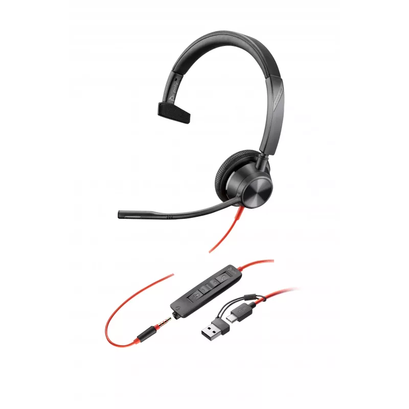 HP Poly Blackwire 3315 Mono USB-C Headset +βύσμα 3,5 mm + προσαρμογέας USB-C/A