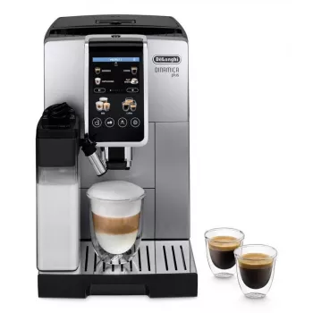 Μηχανή espresso συνδυασμού DeLonghi Dinamica Plus ECAM380.85.SB — δοχείο νερού 1,8 L, δοχείο κόκκων 300 g, 15 bar