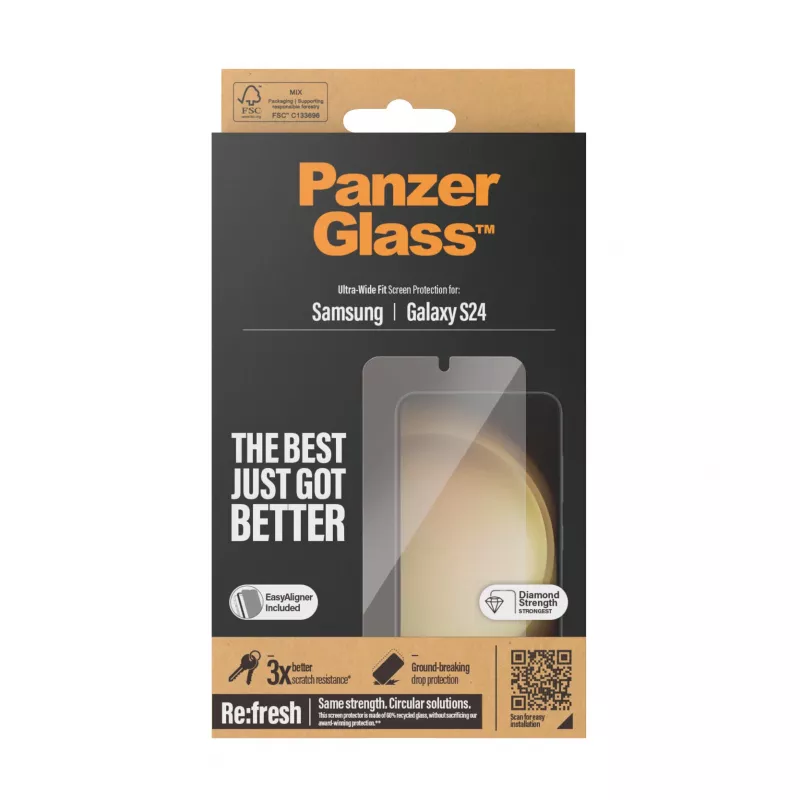 PanzerGlass® μεμβράνη προστασίας οθόνης Samsung Galaxy S24 | Ultra-Wide Fit με EasyAligner