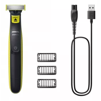 Ξυριστική μηχανή Philips Norelco OneBlade QP2724/10 — ξυριστική μηχανή, 1 λεπίδα, επαναφορτιζόμενη μέσω USB, υγρή & στεγνή, πλένεται, 45 λεπτά διάρκεια λειτουργίας, γκρι/λαχανί