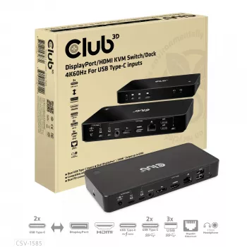 CLUB3D DisplayPort/HDMI KVM Switch/Dock 4K60Hz για εισόδους USB Type-C