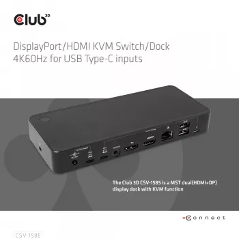 CLUB3D DisplayPort/HDMI KVM Switch/Dock 4K60Hz για εισόδους USB Type-C