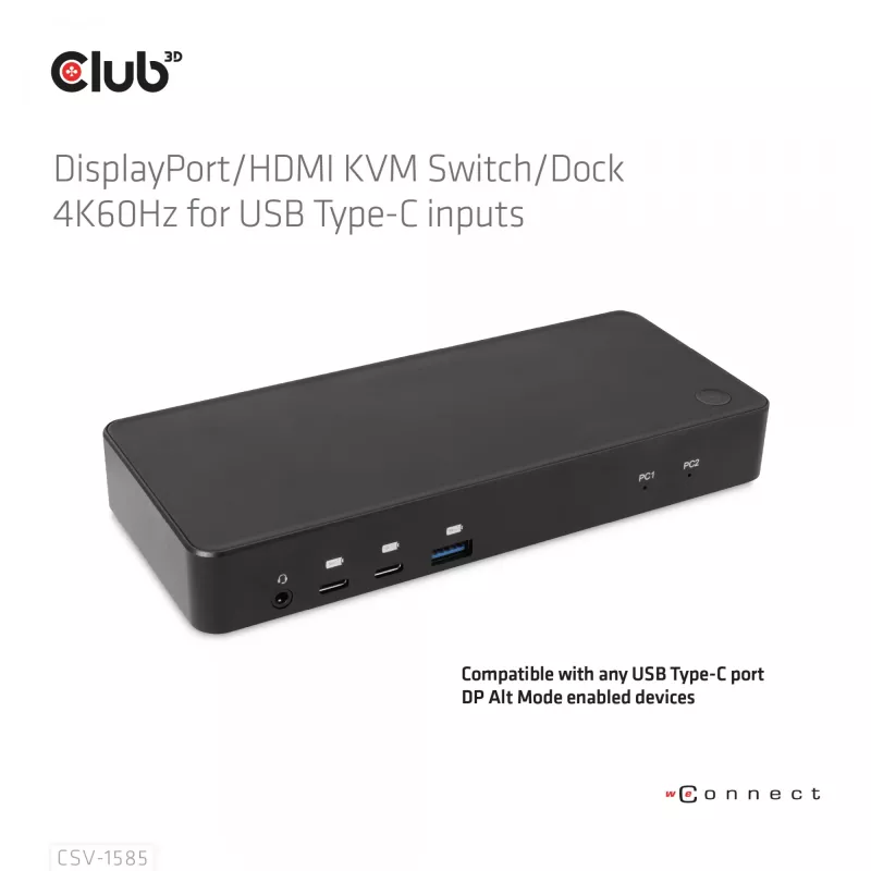 CLUB3D DisplayPort/HDMI KVM Switch/Dock 4K60Hz για εισόδους USB Type-C
