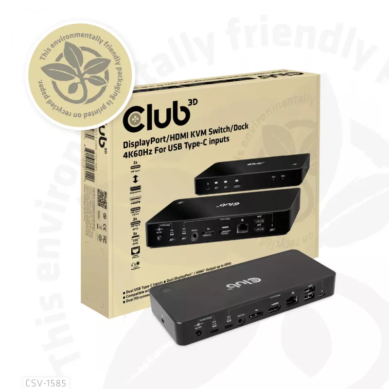 CLUB3D DisplayPort/HDMI KVM Switch/Dock 4K60Hz για εισόδους USB Type-C