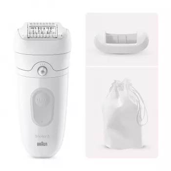 Αποτριχωτική συσκευή Braun Silk-épil 5 5-011 — λειτουργία με μπαταρία, MicroGrip-Pinzetten, Ναυτικό & Στεγνό, Μασάζ, λευκό