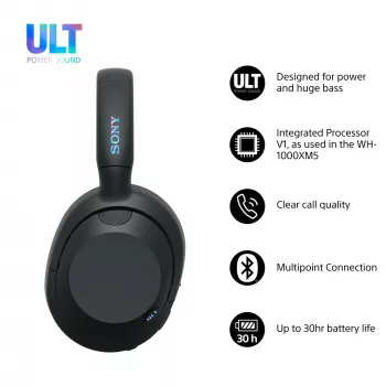 Headset Sony ULT WEAR monaural USB/Bluetooth 5.2, ANC, 30–50 h μπαταρία, 3,5 mm, φόρτιση USB‑C, 255 g