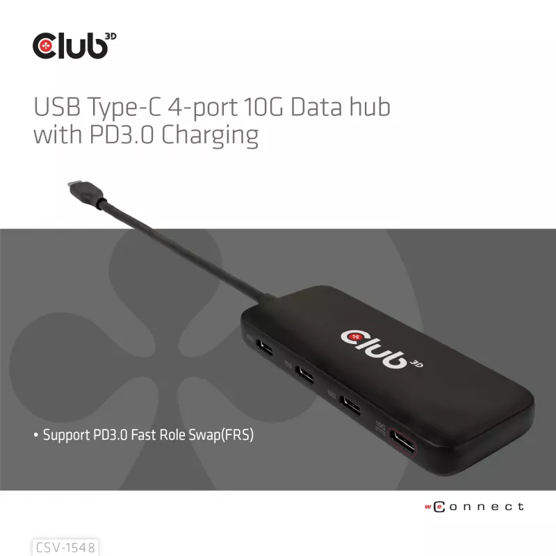 Club3D CSV-1548 USB-C hub, 4x USB-C 10 Gbps, 100W PD, μαύρο