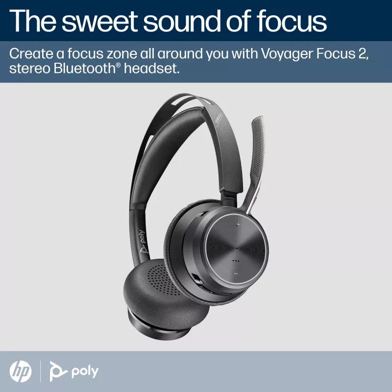 HP Poly Voyager Focus 2 Microsoft Teams Certified Headset USB-C-C +Αντάπτορας USB-C/A +Βάση φόρτισης
