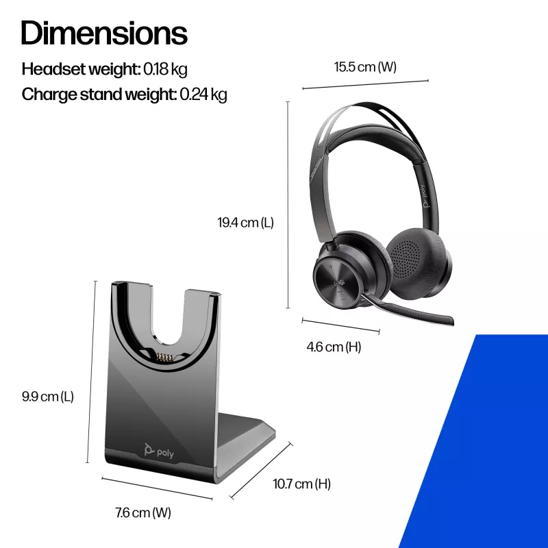 HP Poly Voyager Focus 2 Microsoft Teams Certified Headset USB-C-C +Αντάπτορας USB-C/A +Βάση φόρτισης