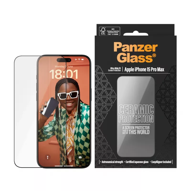 PanzerGlass ® Ceramic Protection για iPhone 15 Pro Max | Ultra-Wide Fit με EasyAligner