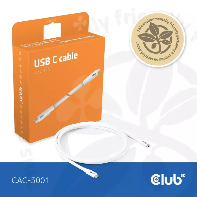 Καλώδιο USB-C CLUB3D CAC-3001 2m USB4 Gen 3x2 λευκό