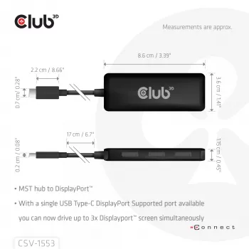 CLUB3D USB-C® σε Triple DisplayPort™ 4K60Hz